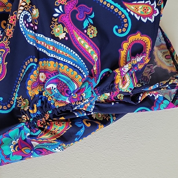 Lands' End Navy Paisley Adjustable Tunic Swim Rash Guard Top Size Small - Picture 3 of 6